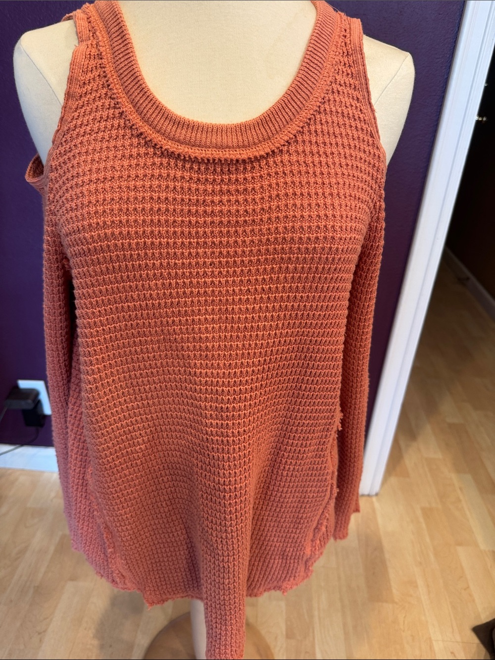 Free People Rust Open-Shoulder Waffle Knit Tank Sweater